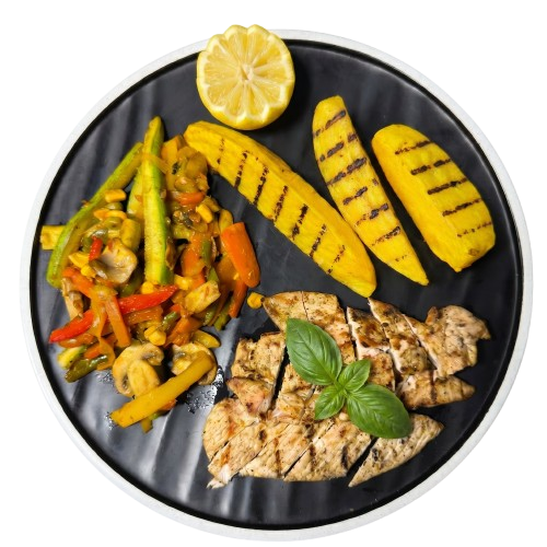 بشقاب مرغ گریل و سبزیجات