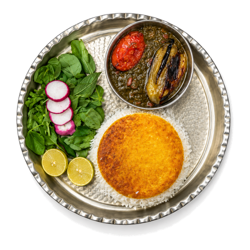 خورشت قرمه‌سبزی رشتی با پلو‌ته‌دیگی